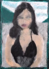 Portrait Art - Oil Chalk Painting On Paper A4 Abstract Modern Picture