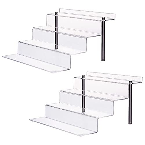 Acrylic Riser Shelf 4 Tier Clear Display Stand for Collectibles Large - 2 Pack