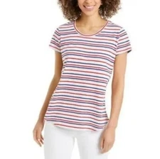 Style & Co Womens S Banner Striped Scoop Neck Short Sleeve Top NWT CQ38