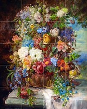 Summer Flowers on a Ledge Mural Kitchen Bathroom Wall Backsplash Marble Ceramic