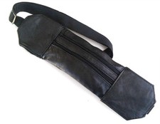 Black Leather Fanny Pack Money belt Slim Hidden Travel Waist Bag Men Lady