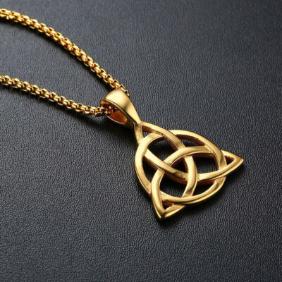 Gold Celtic Triquetra Trinity Knot Pendant Necklace Irish Jewelry Men Women 24''