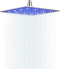 Chrome 16 Inch LED Rainfall Shower Head Square Stainless Steel Shower Faucet