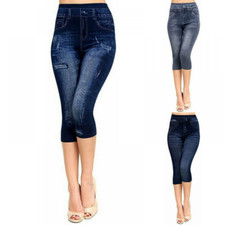 Ladies Women Stretchy Denim Look Skinny Jeggings Slim Leggings Plus Size G7