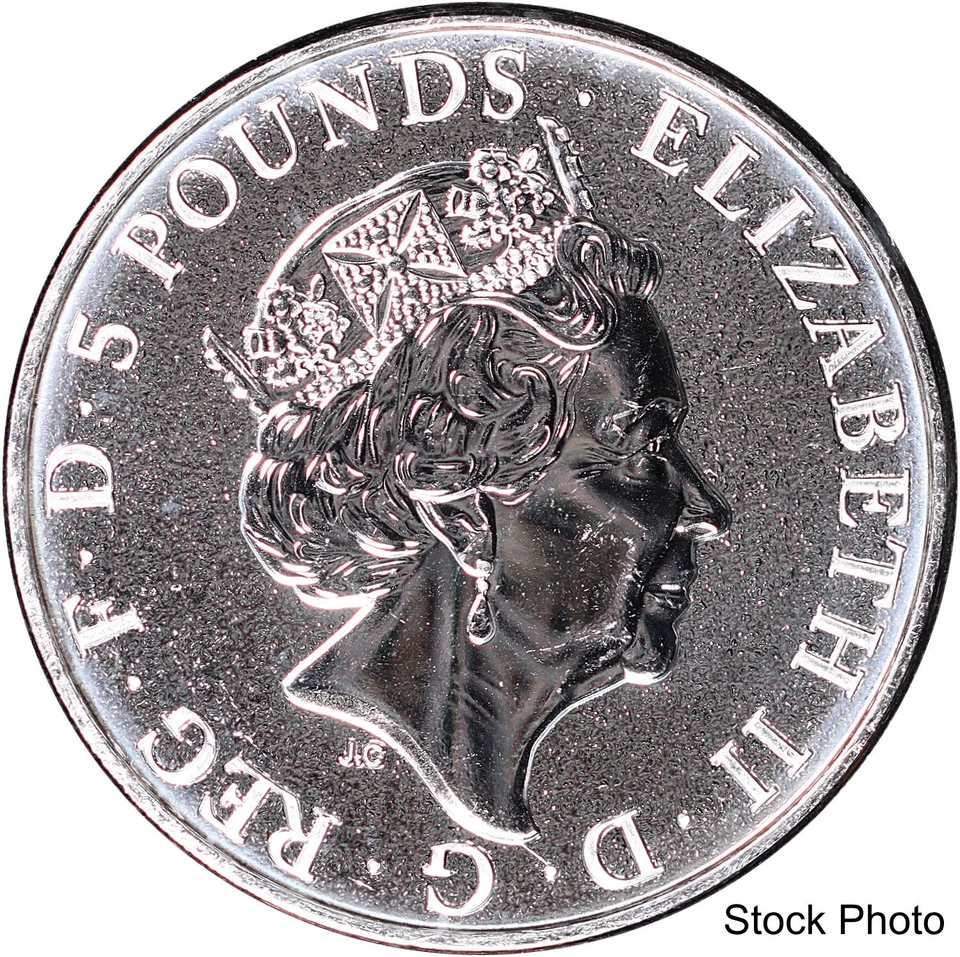 Moneda BU 2016 Reino Unido £5 Queen's Beasts León de Inglaterra 2 oz .999 plata fina Foto 2 de 2