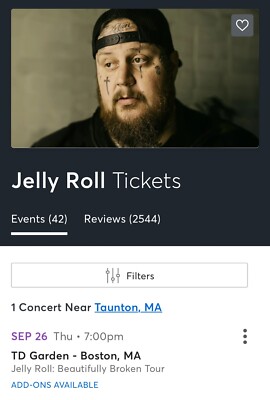 Two (2)  Private Suite (Suite 514) Tickets To JELLY ROLL 9/26/24, 7:00PM, Boston
