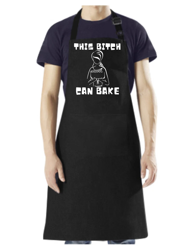 MISTER SNARKY This Bitch Can Bake - Apron with Pockets, Adjustable Neck and White Design