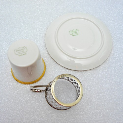 SHELLEY COFFEE CUP & SAUCER SILVER HOLDER 1920 HALLMARKED EDWARD SOUTER BARNSLEY - Picture 11 of 12