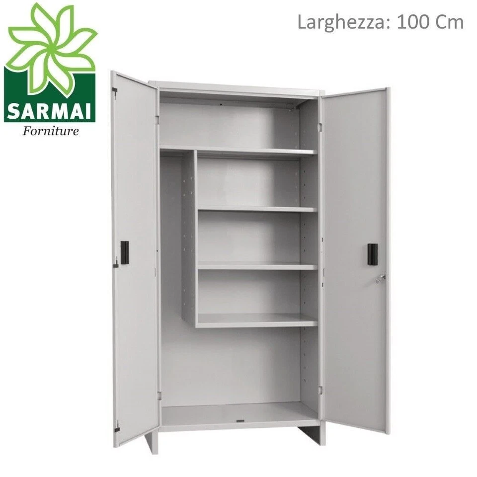 PROMETAL ARMADIO ARMADIETTO PORTASCOPE 100 x 40 x H179 Cm METALLO LAMIERA GRIGIO 2 ANTE