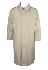 Vtg Eddie Bauer Mens 40R Goose Down Lining Beige Button Trench Coat Made in USA