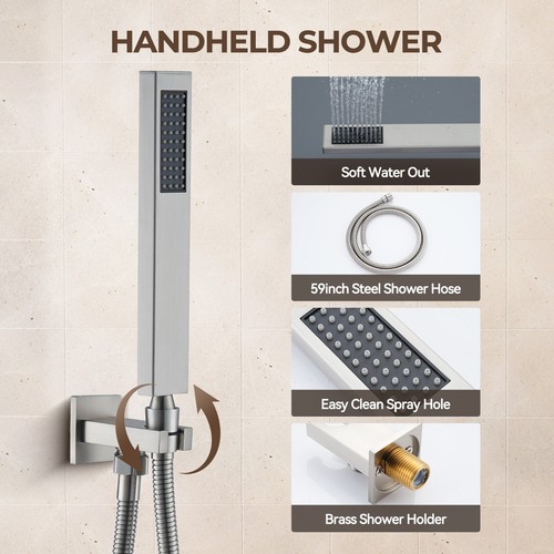 CASAINC 12" Regenduschsystem zur Wandmontage mit wasserbetriebener Digitalanzeige - Bild 18 von 28
