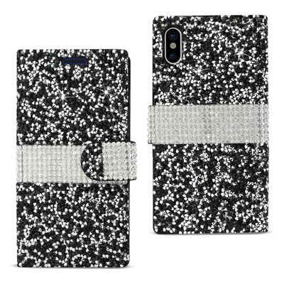 Reiko iPhone X/iPhone XS Diamond Rhinestone Wallet Case in Black | MaxStrata