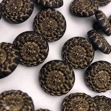 Geometric Ornate Round Antique Gold Black Shank Buttons 14mm Lot of 13 or 144