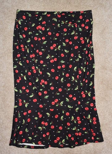 New Retro Chic by Torrid Skirt Sz 0 Cherry Print Ruffle Hem Elastic Waist Pencil