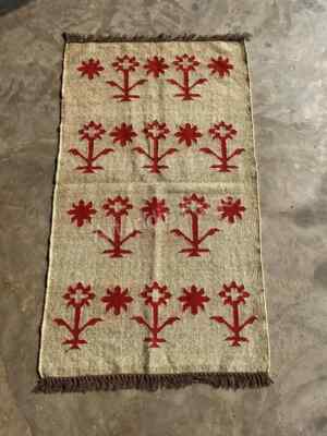 Woven Red Flower Wool Jute Kilim Rug Southwestern Kilim Rug Aztec Rug Indian