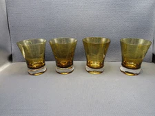 Nice Amber Etched Palm Tree Set of 4 Double Old Fashion Glasses 4 1/2" x 3 3/4"
