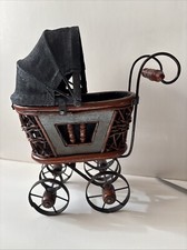 Vintage Wicker Ratan Baby Doll Carriage Buggy Stroller Home Decor