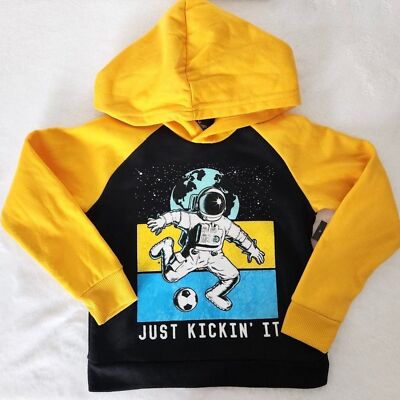 New Astronaut Soccer Hoodie Boys Size 4 OT Revolution Yellow Black Space Fleece