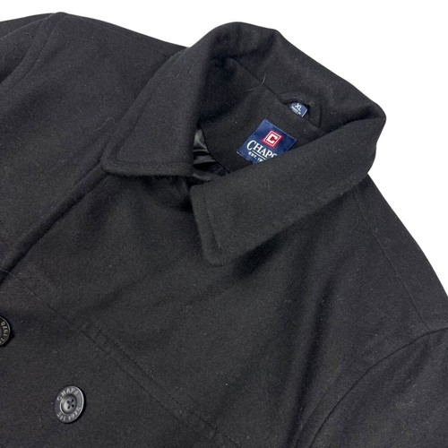 Chaps Men's Wool Blend Quilted Pea Coat Jacket Black • XL