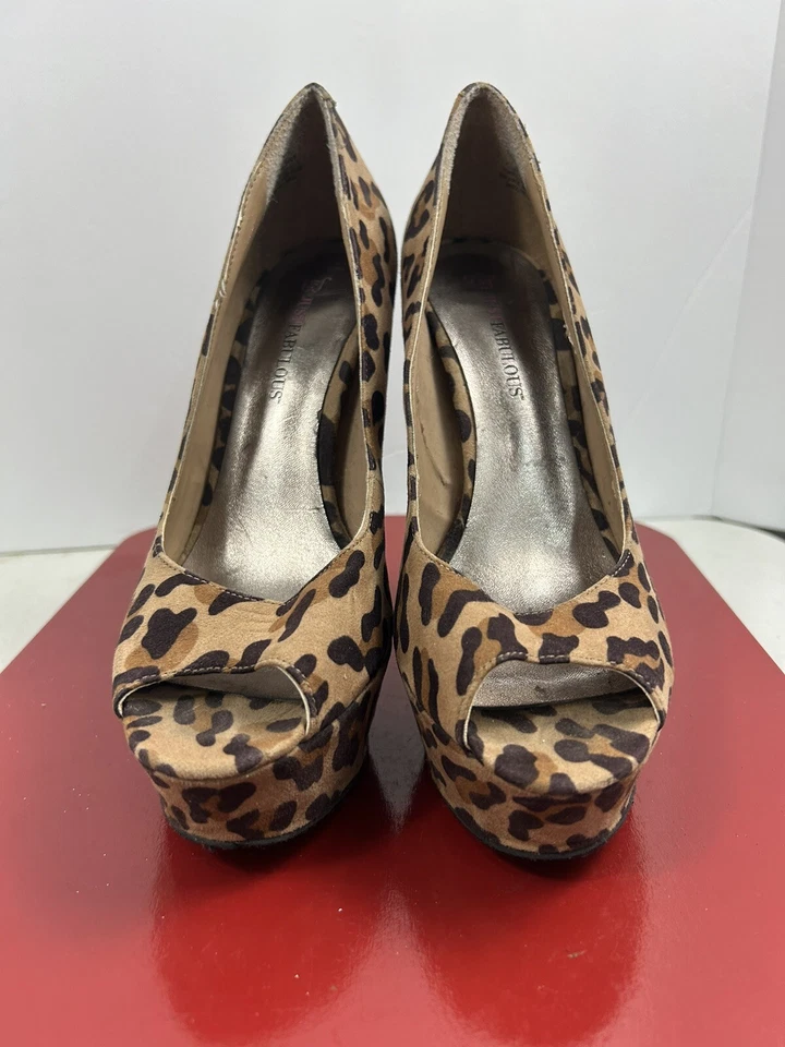 Bombas de plataforma Just Fabulous talla 8,5 con estampado de leopardo sin cordones punta abierta MobWife Foto 3 de 4