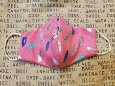 Handmade Face Mask filter pocket nose bridge triple layer pink green blue leaves