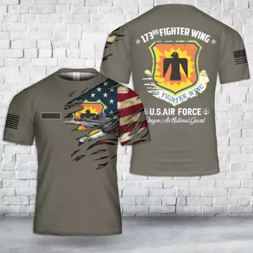 Custom Name Oregon Air National Guard 173rd Fighter Wing F-15C Eagle T-Shirt 3D