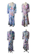 Floral Print Patchwork Maxi Veck Neck Button Slit Thigh Bundle Women's Sz S 