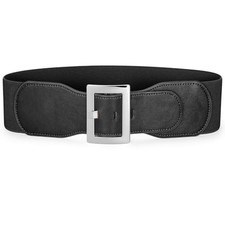 Wide Elastic Belts for Women Fit Waist 27"-32" B: Black - Silver Buckle