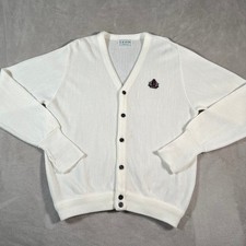 Vintage IZOD Cardigan Sweater Men's Large Off White Crest Logo Knit Made in USA