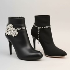 Damskie srebrne metalowe łańcuszki 2 bransoletka na buty wysoki obcas buty kwiat urok para