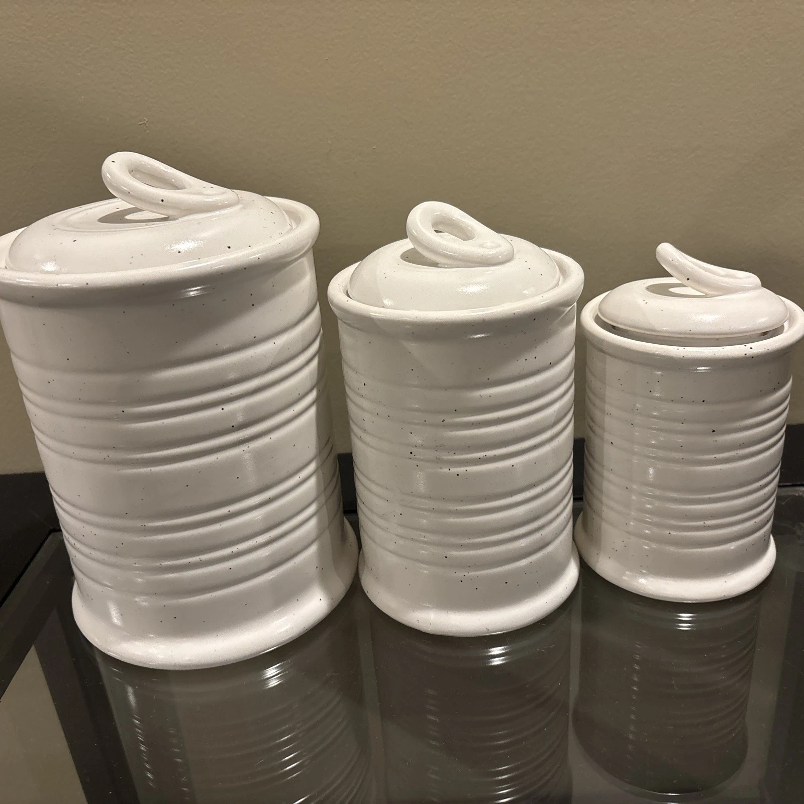 Kitchen Canister Set White Three Piece Food Storage Jar Decorative Container