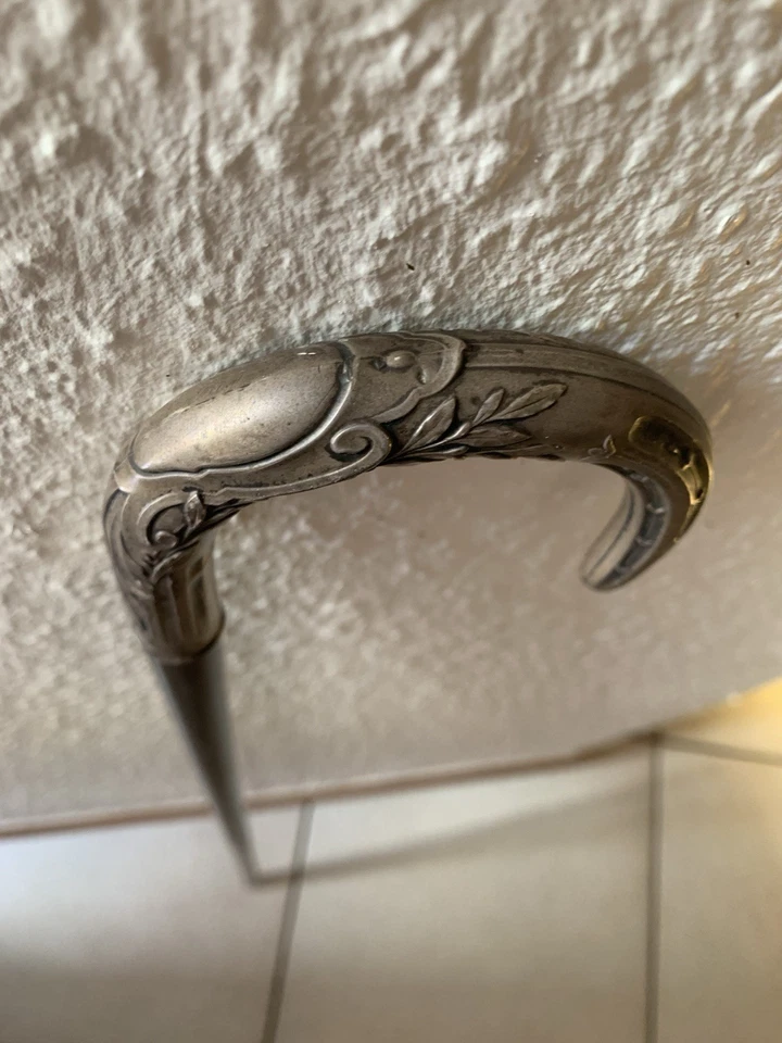 Ancienne Canne De Dandi Pommeau En Argent - Photo 2/4