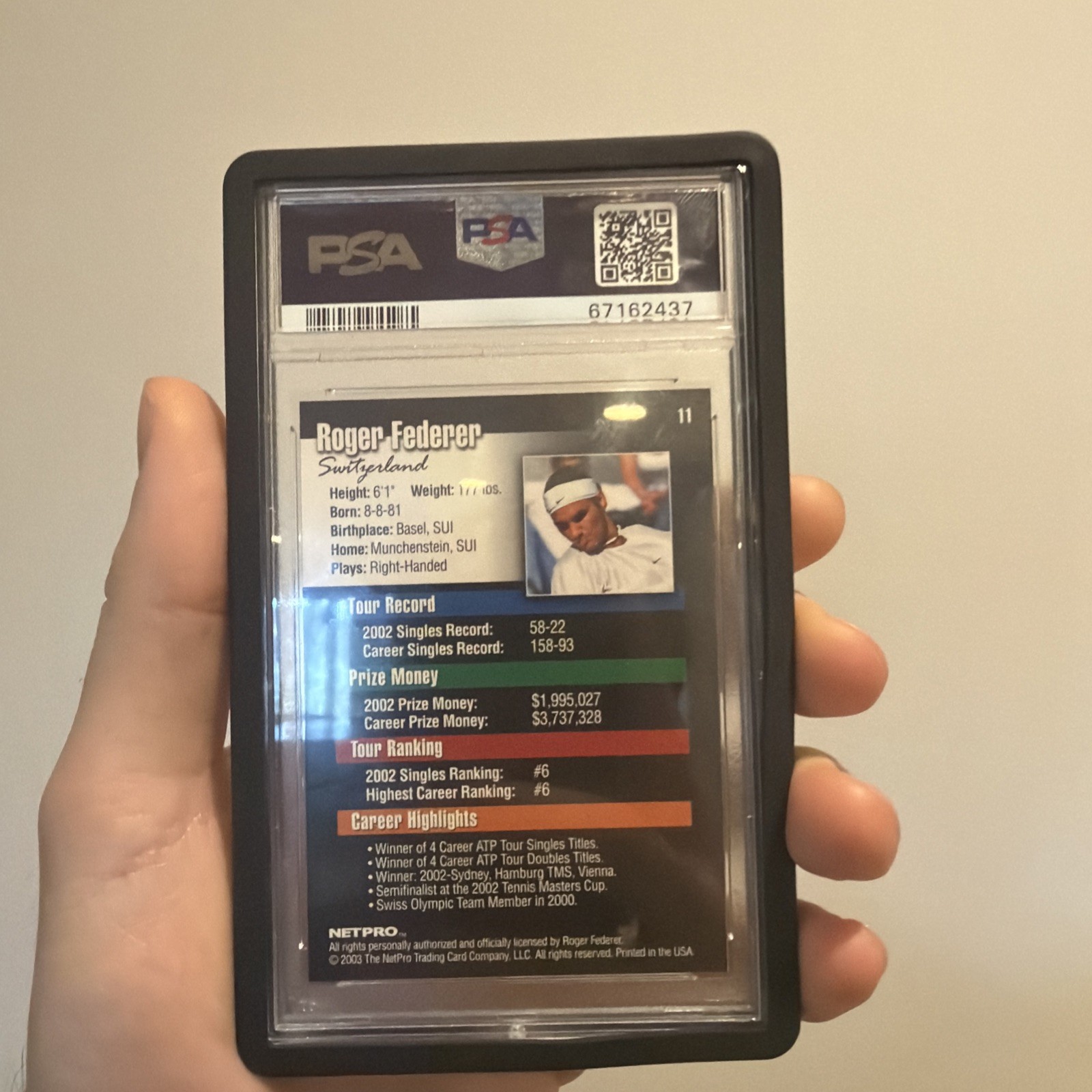 2003 Netpro ROGER FEDERER #11 Rookie RC PSA 10 GEM MINT True RC view 1
