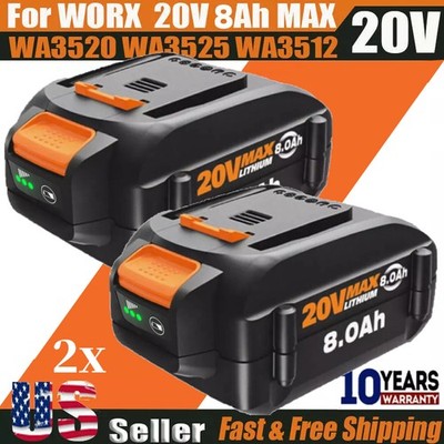 For WORX 20V 8.0AH MAX Extend Lithium-Ion Battery WA3525 WA3575 WA3520/Charger