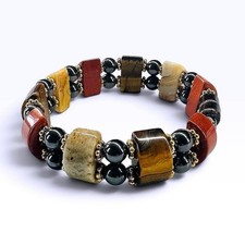Magnetic Hematite Bracelet Tiger Eye Red Jasper Multi Stone Double Strand
