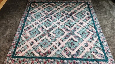 103 X 104'' King Handmade Floral Geometric Trellis / Lattice by Nancy Lee Chong 