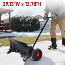 29"W Snow Shovel with Wheels, Heavy Duty Snow Pusher for Driveway & Snow Removal