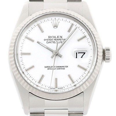 Rolex Datejust 18K White Gold & SS White Dial Oyster Band Watch 16014