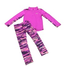 Under Armour Girls L/S Quarter Zip Top/Leggings Set Hot Pink and Black Size 5/6