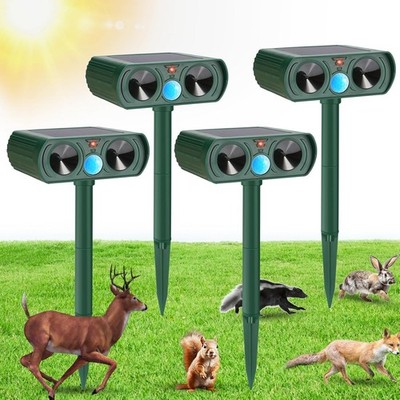 4 Pack Solar Ultrasonic Animal Repellent Dog Skunk Deer Raccoon For Garden