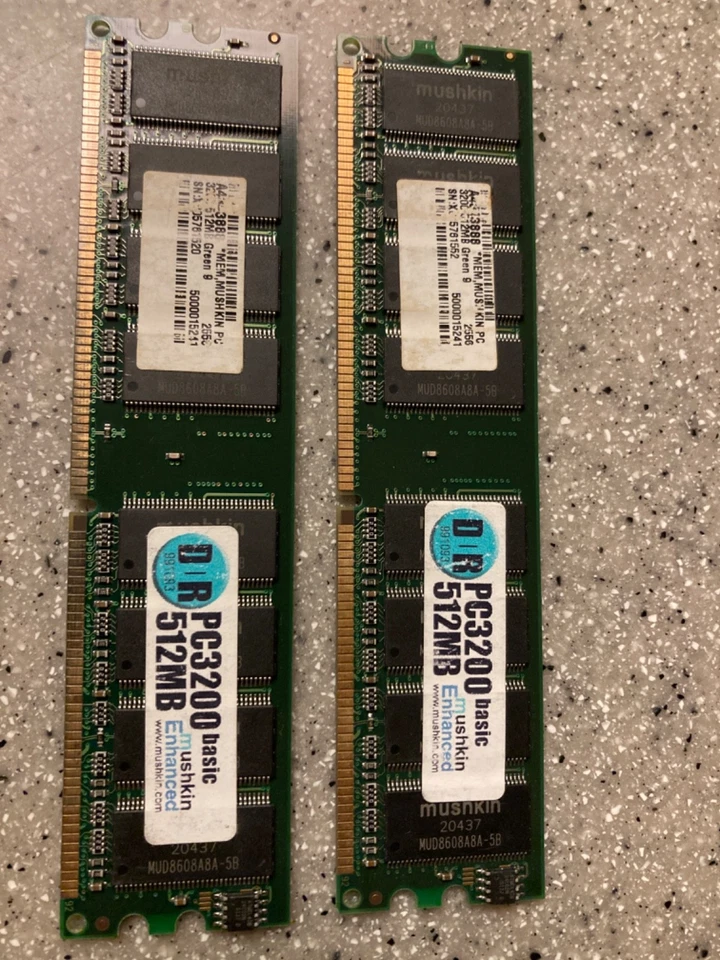 1GB 2x512MB PC3200 Mushkin DDR-400 RAM MEMORY KIT DDR1 DIMM MDGMU5F3H41X0D1E02 - Image 2 of 3