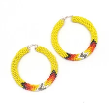 Handmade Yellow Multicolor Native-Style Hoop Earrings 2”