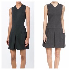 Vince Sleeveless Drop Waist Pleated Dress Charcoal Gray Size 10 Workwear Classic