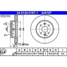 2x ATE 24.0124-0187.1 Bremsscheibe für KIA RIO DC Bremsscheiben