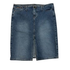 Vintage Y2K LEI Denim Skirt Womens Sz 15 Front Slit Medium Wash Cotton Straight