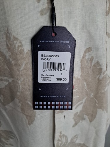 BEN SHERMAN L'ORIGINALE NUOVA CAMICIA UOMO lino + CASUAL TAGLIA L - Foto 8 di 14