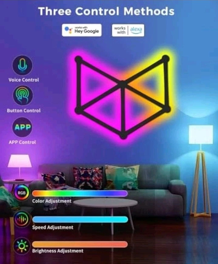 Luces de pared LED inteligentes sincronización de música control de voz barra de luz RGB 9 piezas negras... 105 Foto 4 de 4