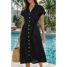 Quince 100% European Linen Button Front Dress Black Women's Size XL NWT