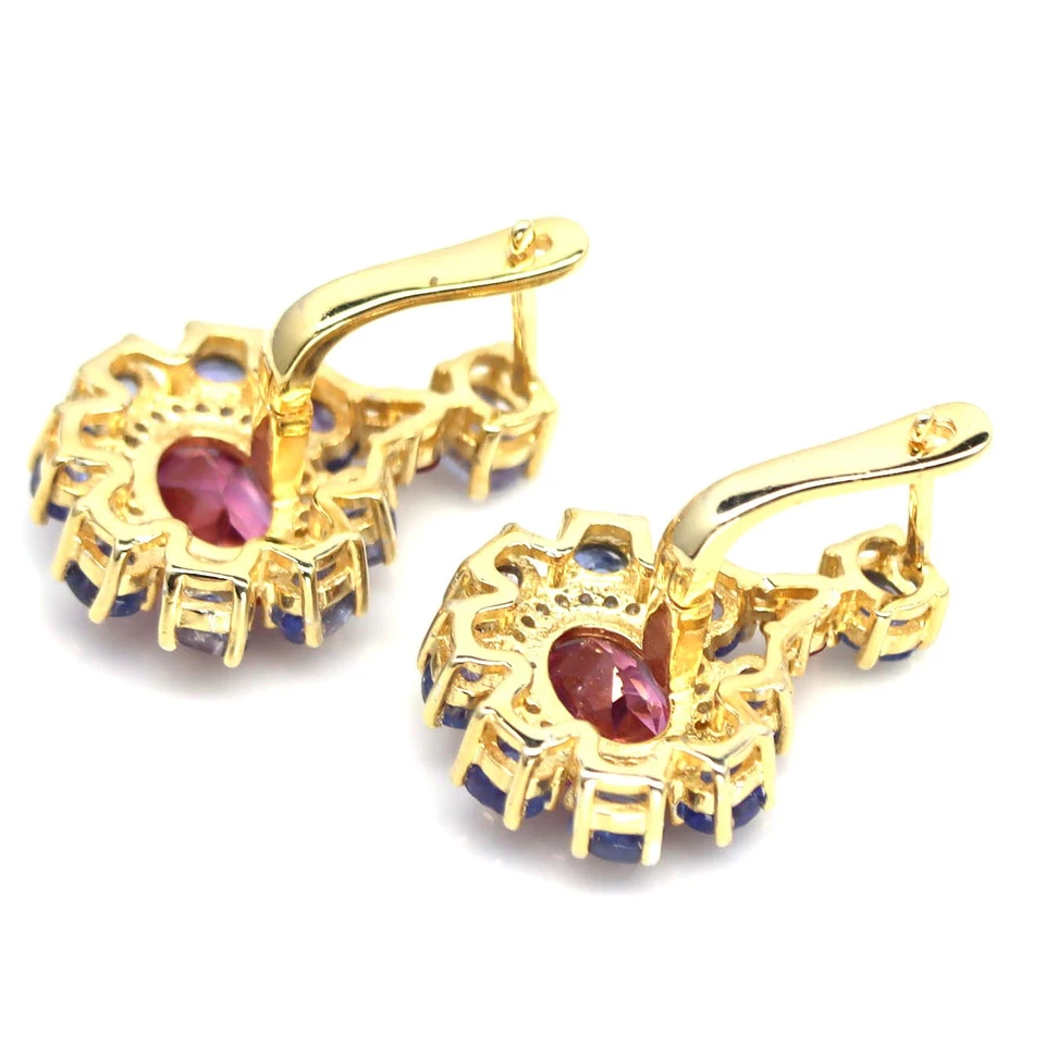 925 Silver 7 x 9 MM. Pink Mystic Topaz, Tanzanite, Ruby, Cubic Zirconia Earrings - Image 3 of 4