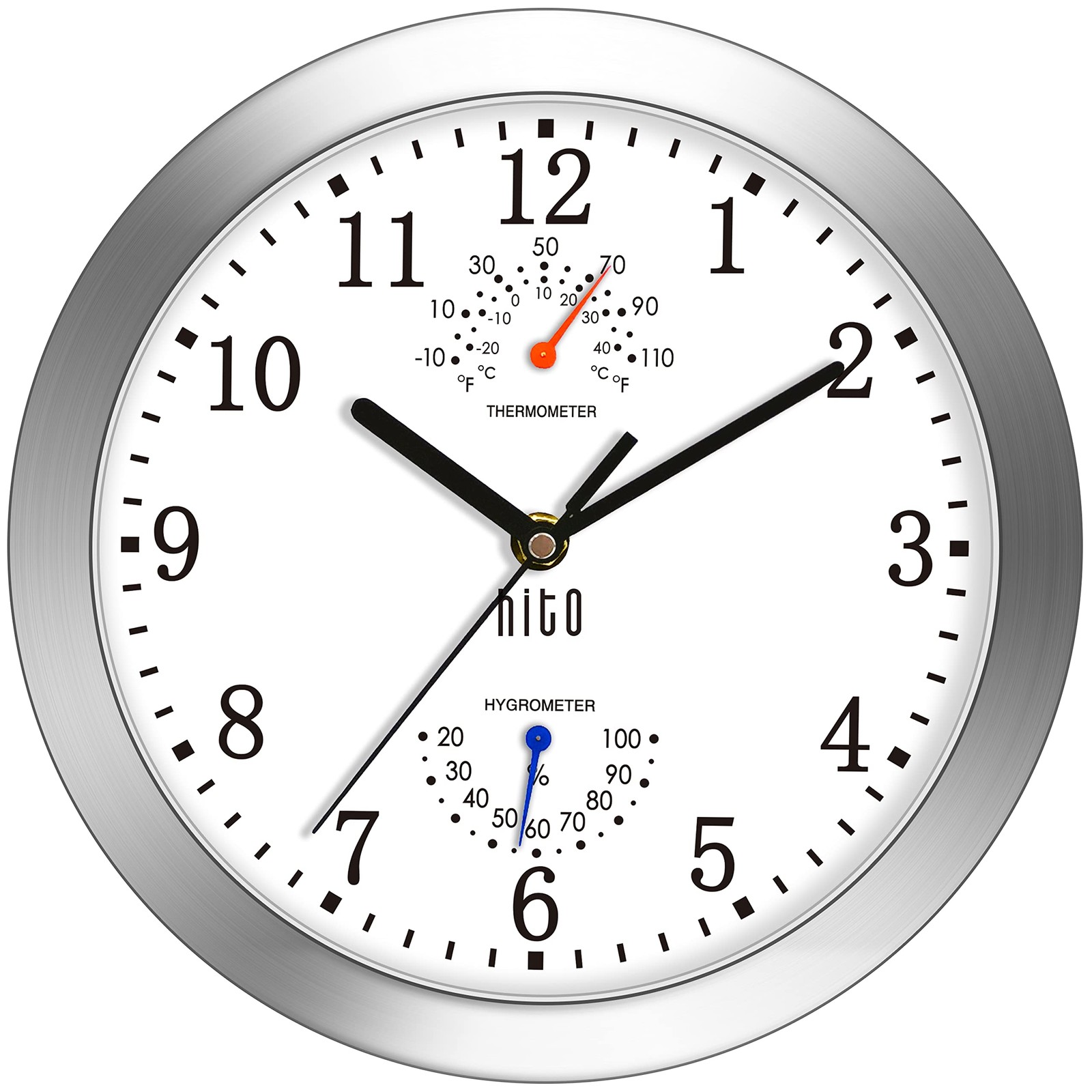 Hito 10 Inch Silent Wall Clock Battery Operated Non Ticking 
